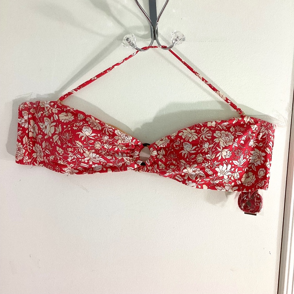 NWT J.CREW RE-IMAGINED PLUS 3X O-RING BIKINI SWIM TOP FLORAL PINK